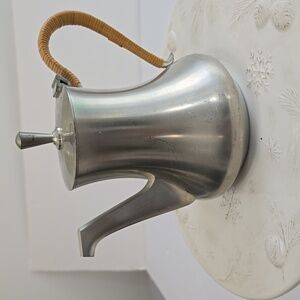 Vintage MCM Selangor Teapot  Pewter 97% Wicker Handle